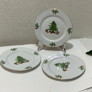 Set of 3 Holiday Christmas salad Plates Meiwa "Home For the Holidays" Tree  G9